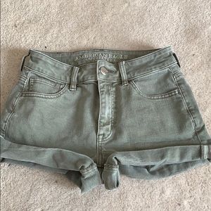 High-rise cargo green shorts